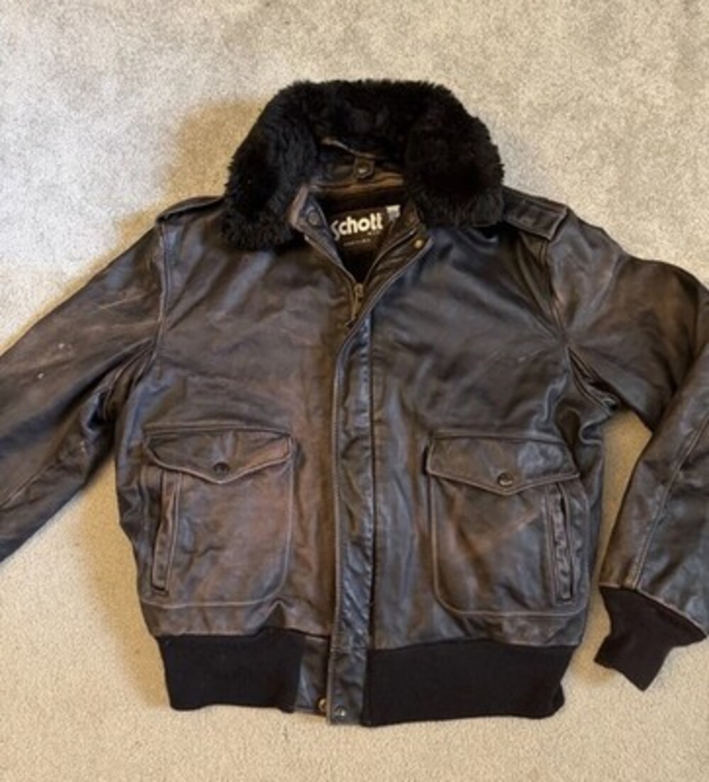 Schott Brown Bomber Flight Aviator Jacket Men’s Size 46 Removable Collar Liner